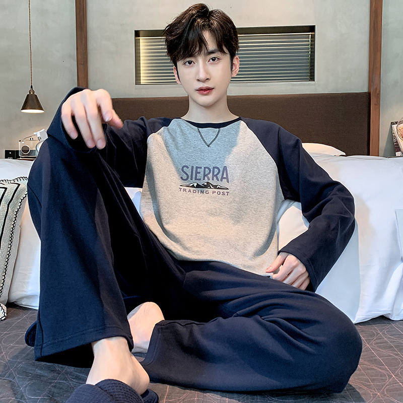 بيجامة رجالية طويلة الأكمام للربيع والخريف قابلة للارتداء الخارجي