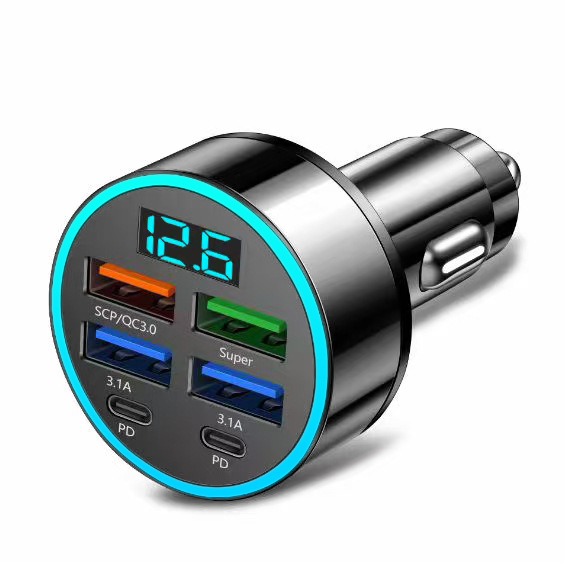 شاحن سيارة سريع 4 منافذ USB مع ضوء