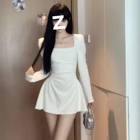 فستان طويل أبيض أنيق للنساء بتصميم فرنسي لربيع وخريف 2023