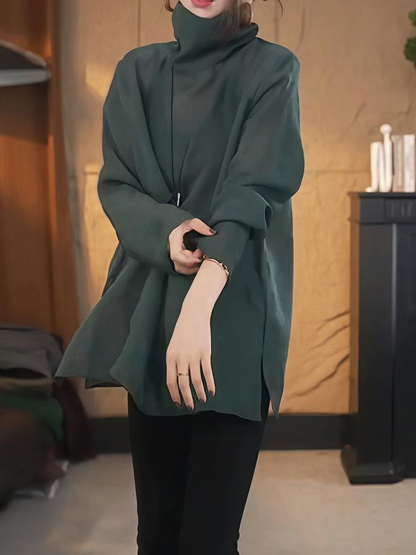 تي شيرت أنثى بتصميم عصري وقميص عالي الرقبة واسع يخفي العيوب