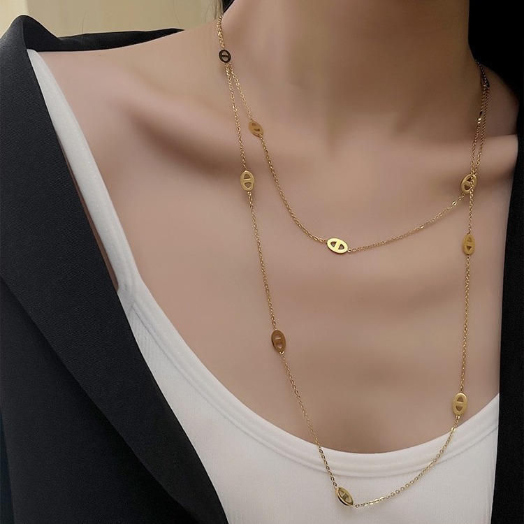سلسلة عنق طويلة من الذهب والفولاذ المقاوم للصدأ