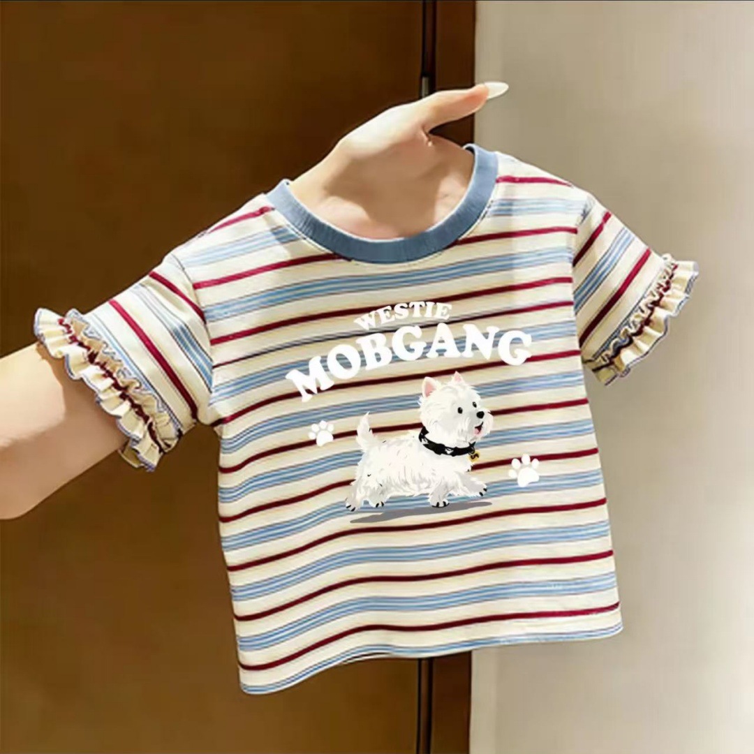 تي شورت صيفي للأطفال من القطن مع طباعة كارتونية