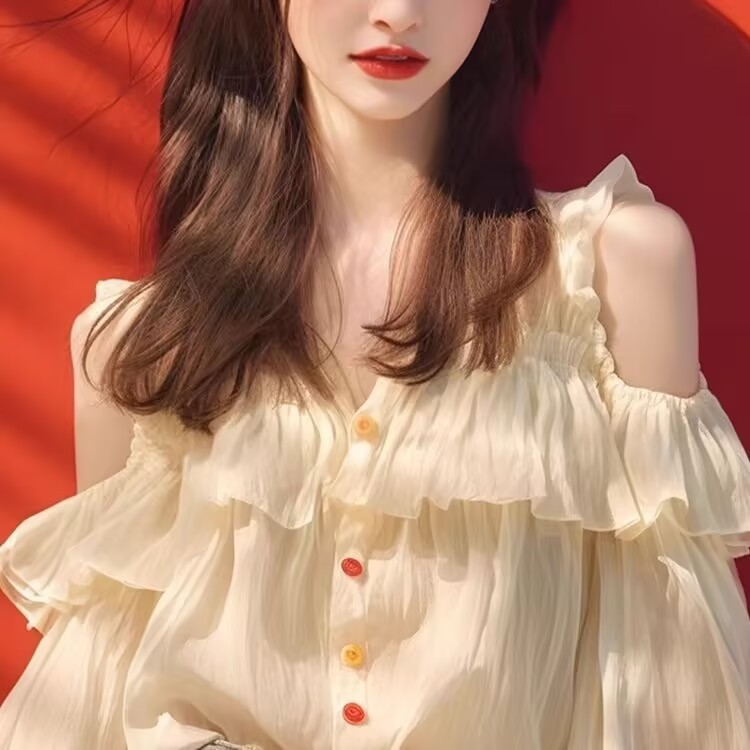 بلوزة نسائية من القطن مع حاشية نباتية وتصميم كشاف للكتف