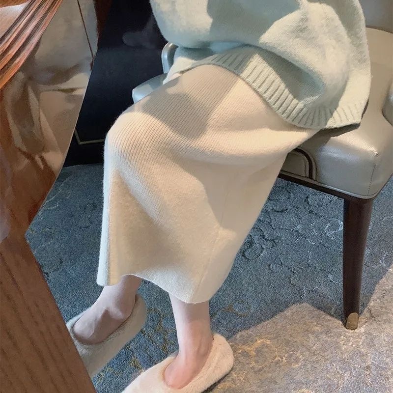 تنورة نسائية طويلة ضيقة عالية الخصر بتصميم كوري شتوي