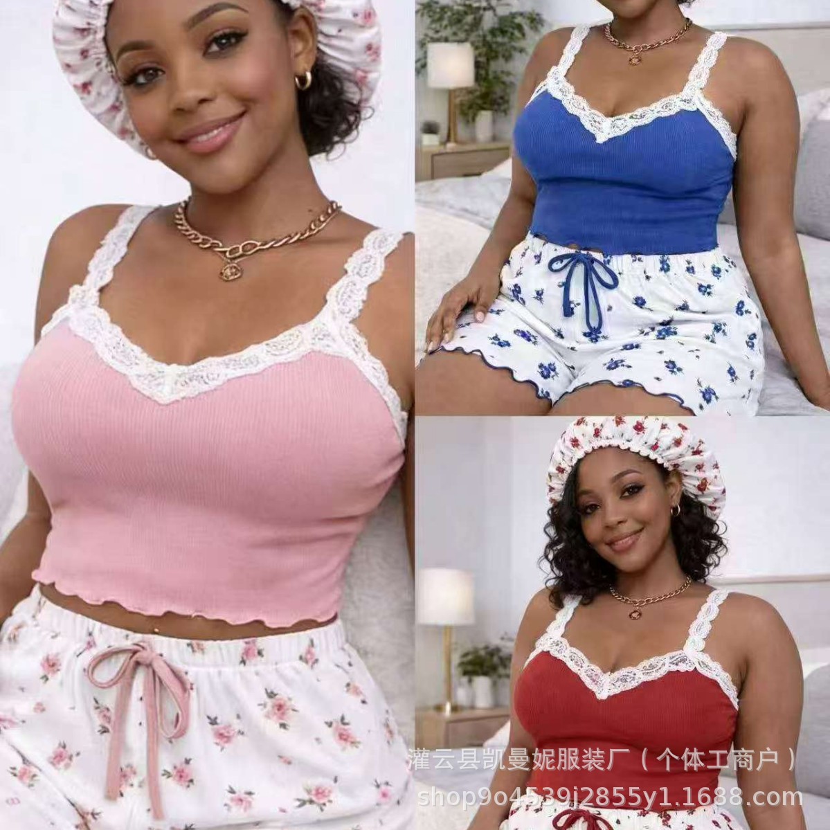 ملابس نوم نسائية مريحة مع حزام وقبعة