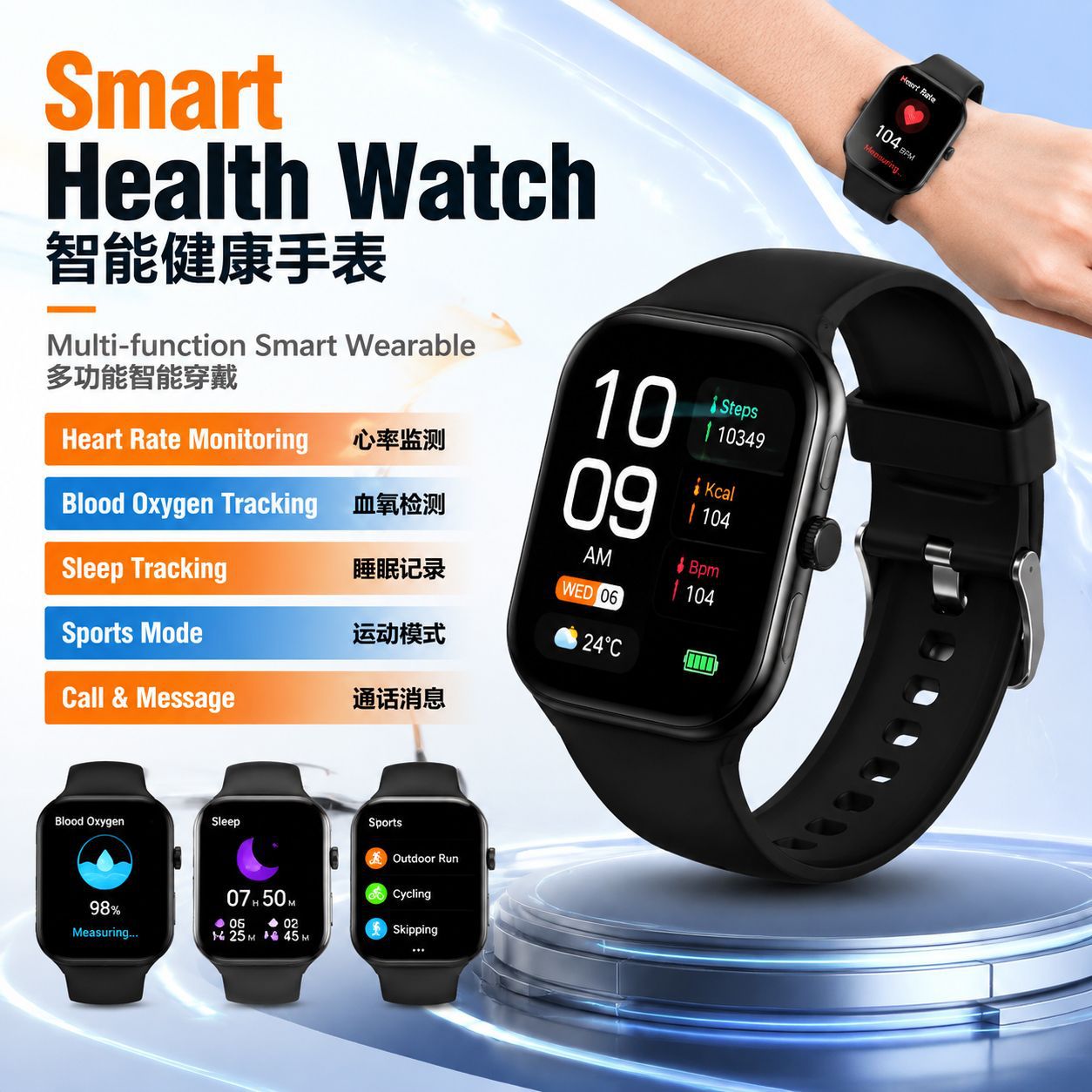 ساعة ذكية لمراقبة الصحة وتقييم السكر والضغط والدهون في الدم