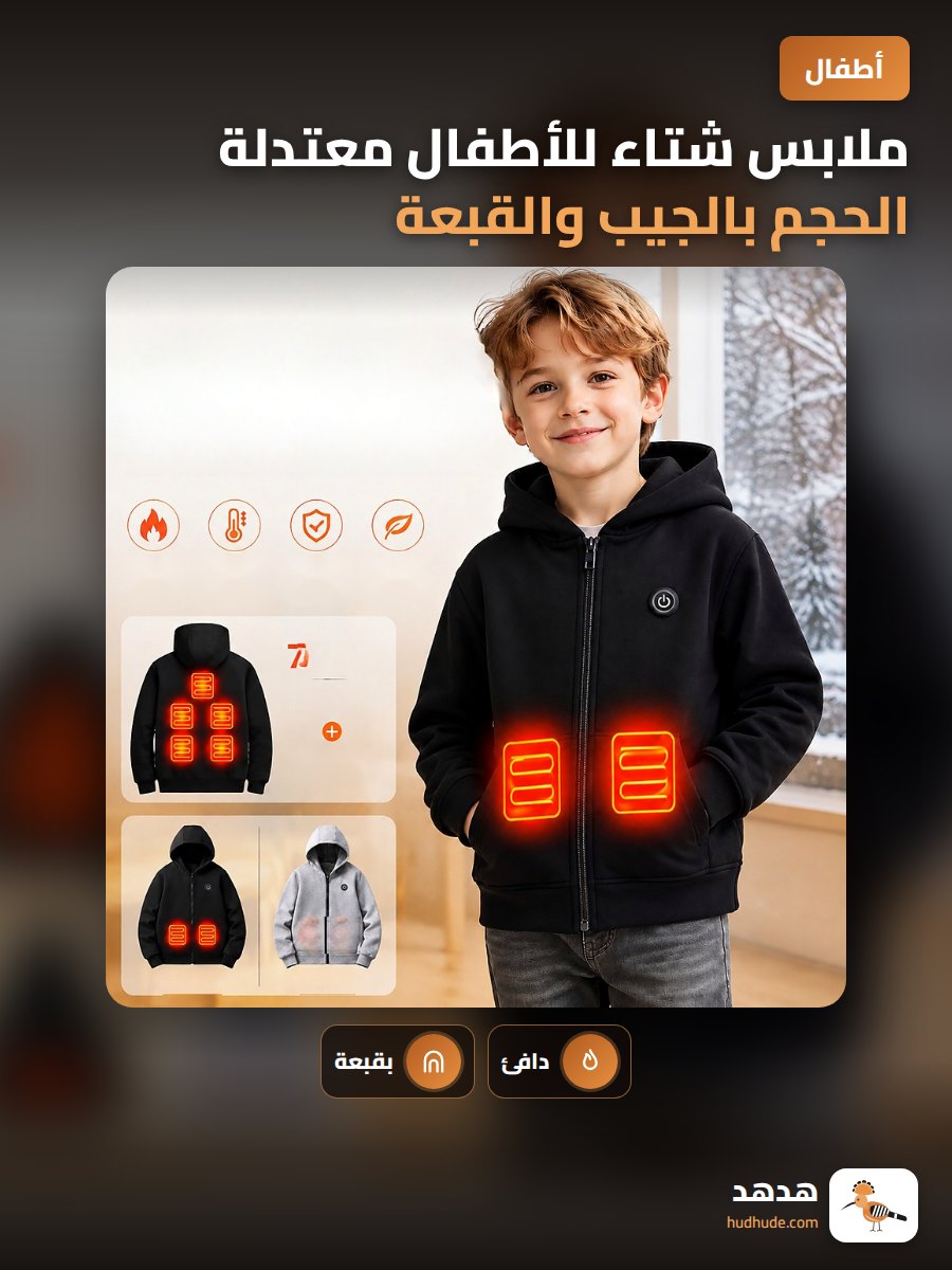 ملابس شتاء للأطفال معتدلة الحجم بالجيب والقبعة