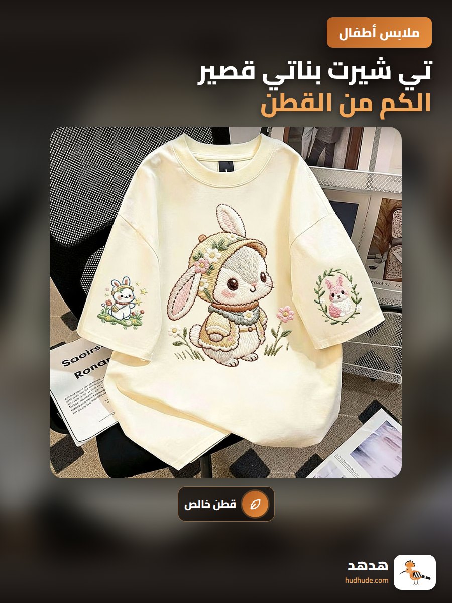 تي شيرت بناتي قصير الكم من القطن