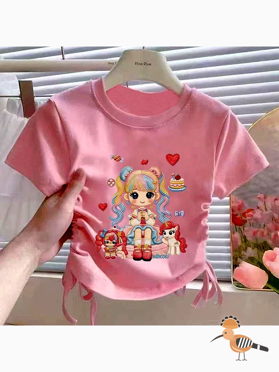 تي شيرت قصير الأكمام لفتيات الصغيرات تصميم رقيق ومريح للصيف