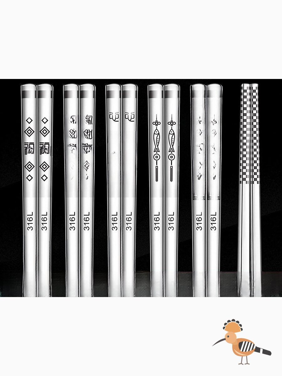 مجموعة من 6 chopsticks من الستانلس ستيل 316L الغذائي مع تصميم فورتشن
