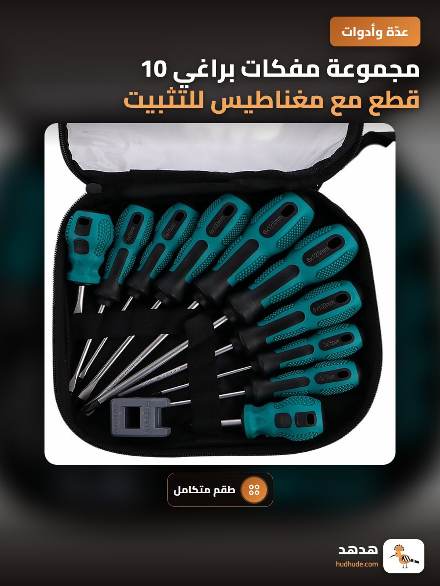 مجموعة مفكات براغي 10 قطع مع مغناطيس للتثبيت