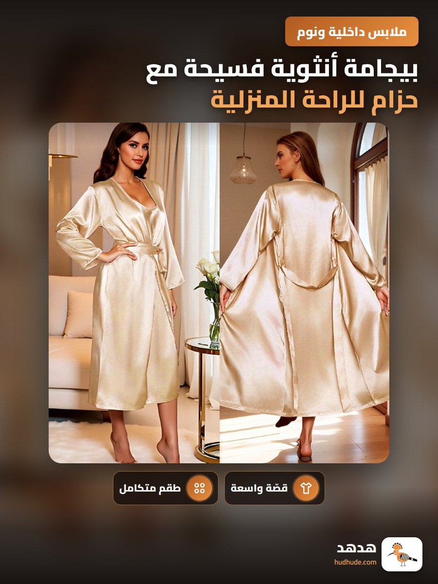 بيجامة أنثوية فسيحة مع حزام للراحة المنزلية