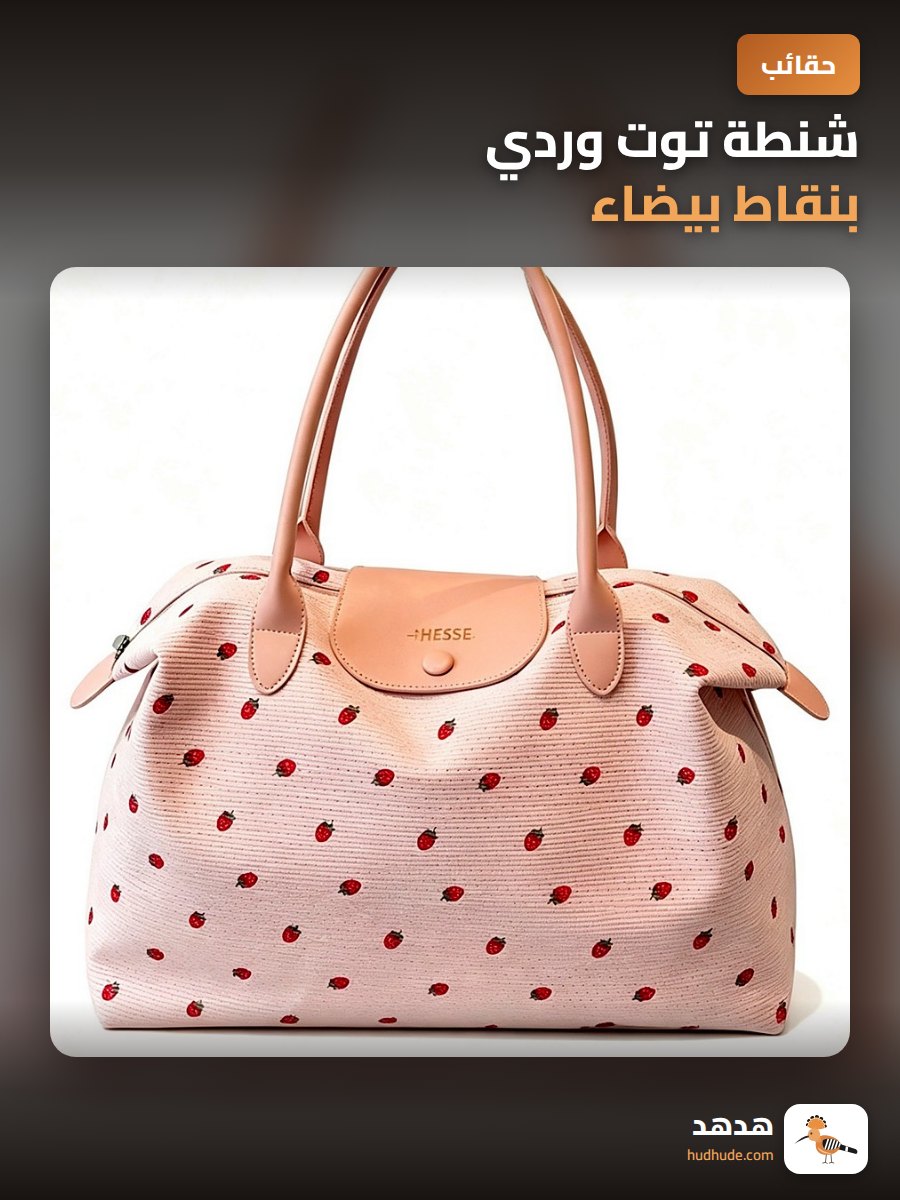 شنطة توت وردي بنقاط بيضاء، كبيرة و عملية للاستخدام اليومي
