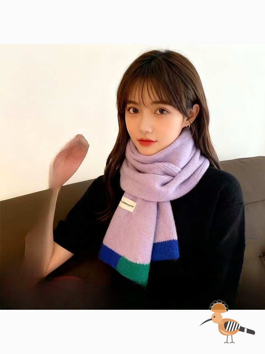 وشاح صوف ملون بنمط كوري شتوي للنساء والرجال، دافئ ومريح