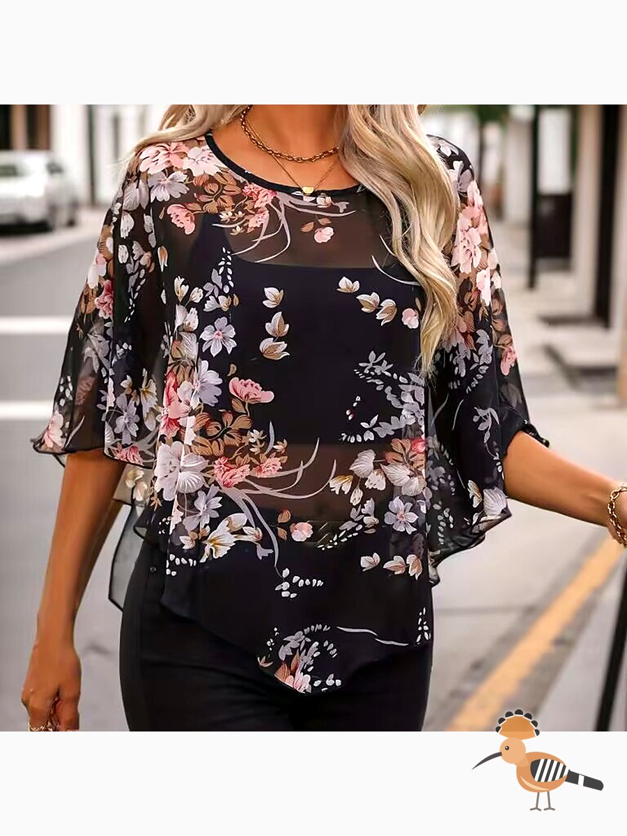 توب نسائي شيفون شفاف بتصميم أوروبي مودرن للصيف
