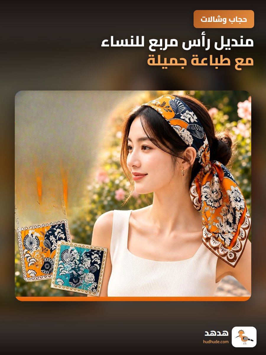 منديل رأس مربع للنساء مع طباعة جميلة