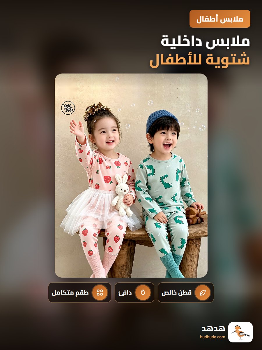 ملابس داخلية شتوية للأطفال، قطعتين من البوليستر المخلوط، 95% قطن، ملابس نوم دافئة للجنسين