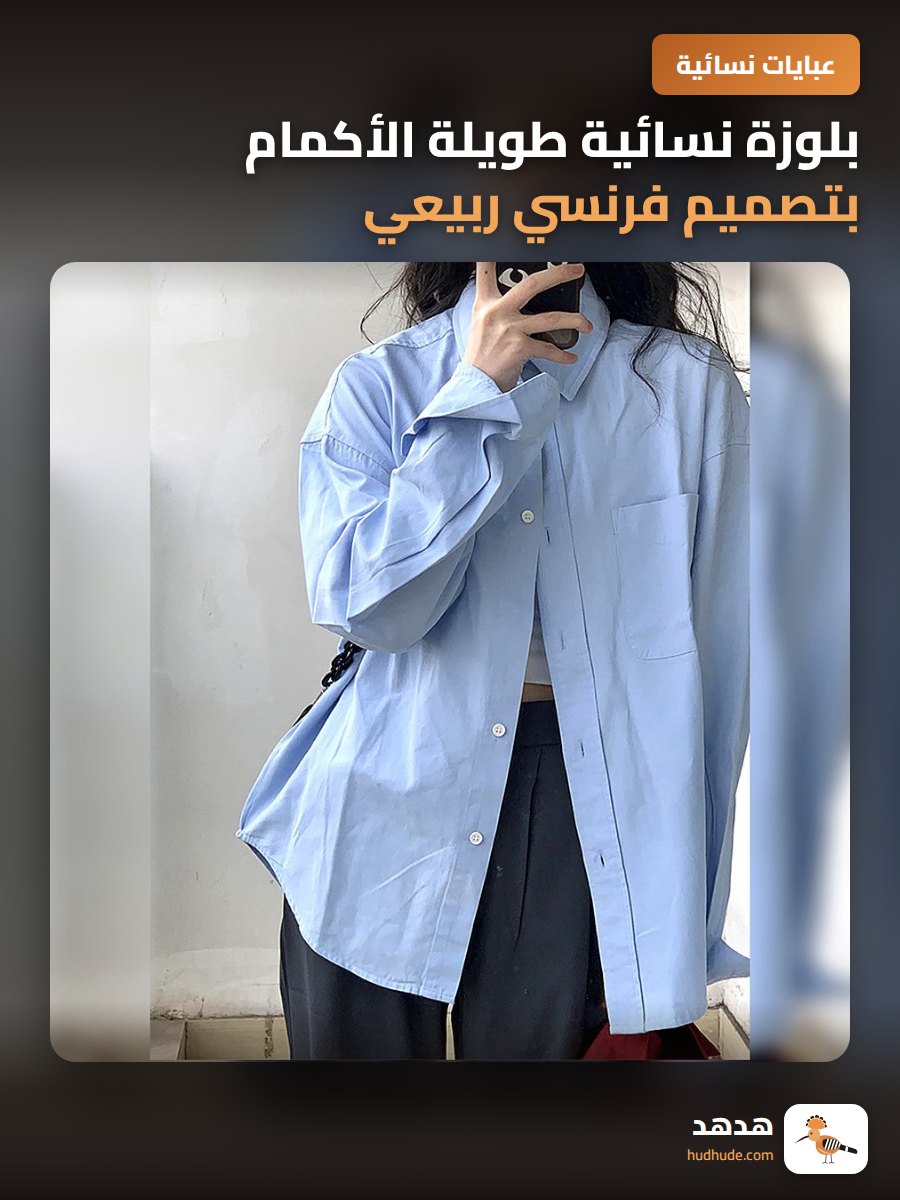 بلوزة نسائية طويلة الأكمام بتصميم فرنسي ربيعي أزرق فاتح