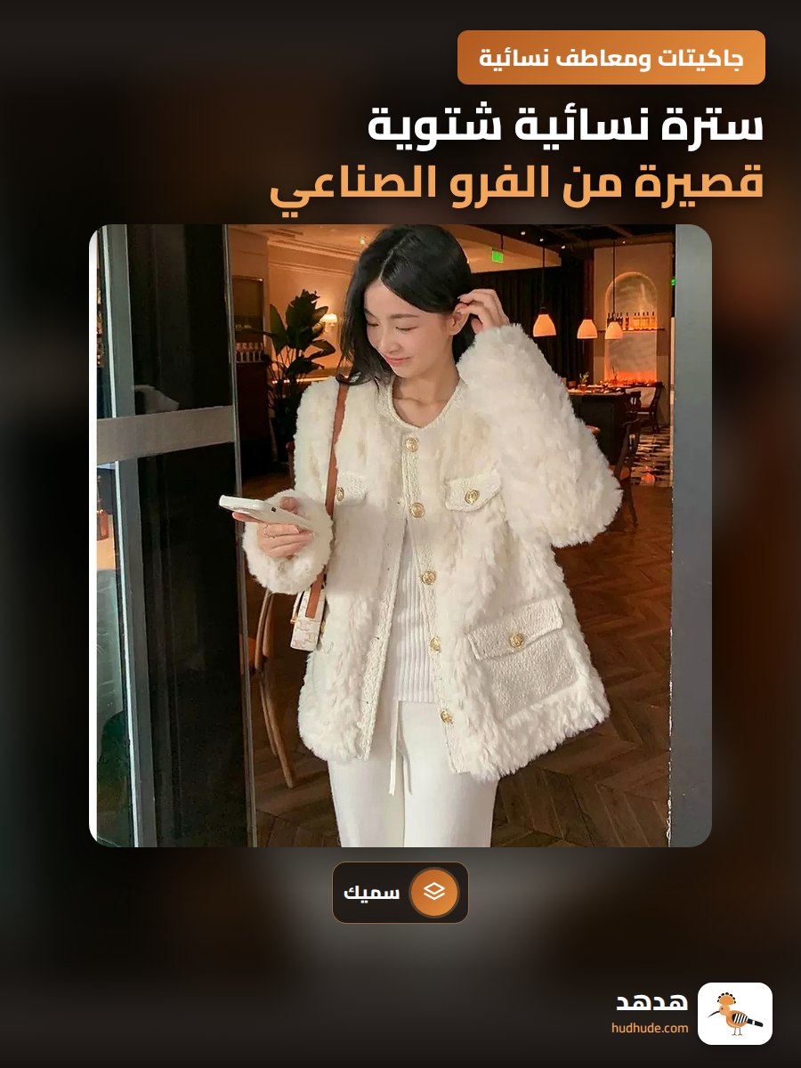 سترة نسائية شتوية قصيرة من الفرو الصناعي السميك بلون محايد