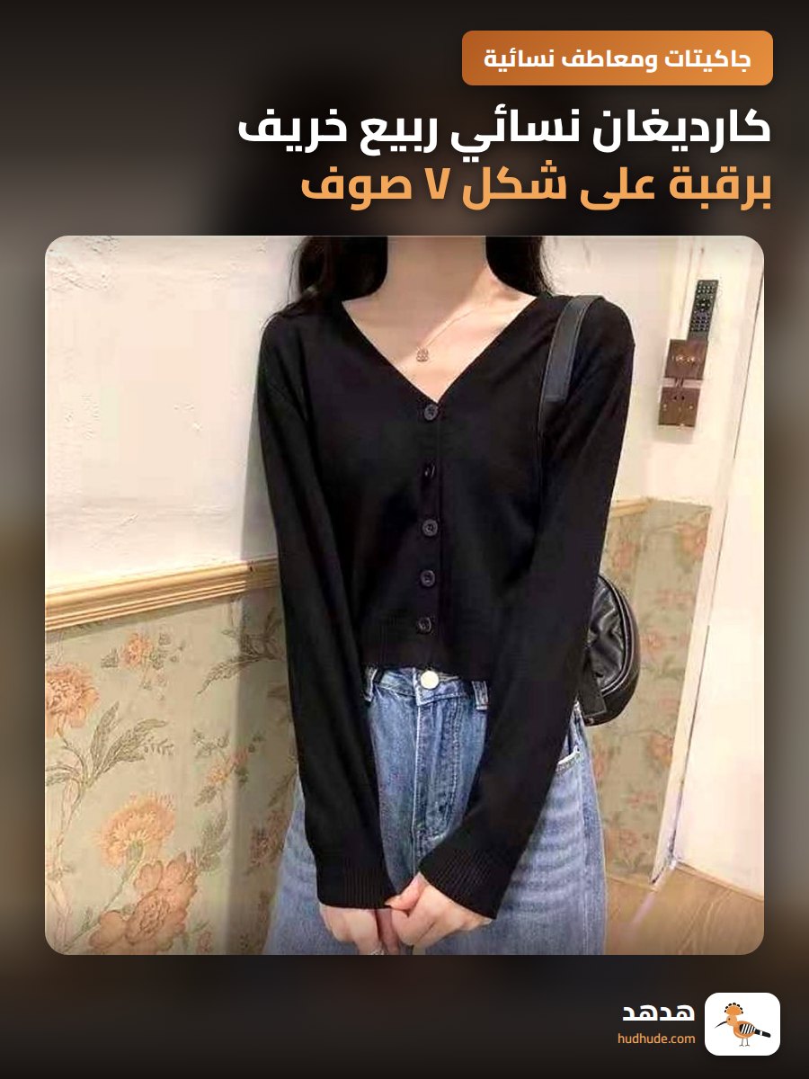 كارديغان نسائي ربيع خريف برقبة على شكل V صوف رفيع واسع وطويل الأكمام