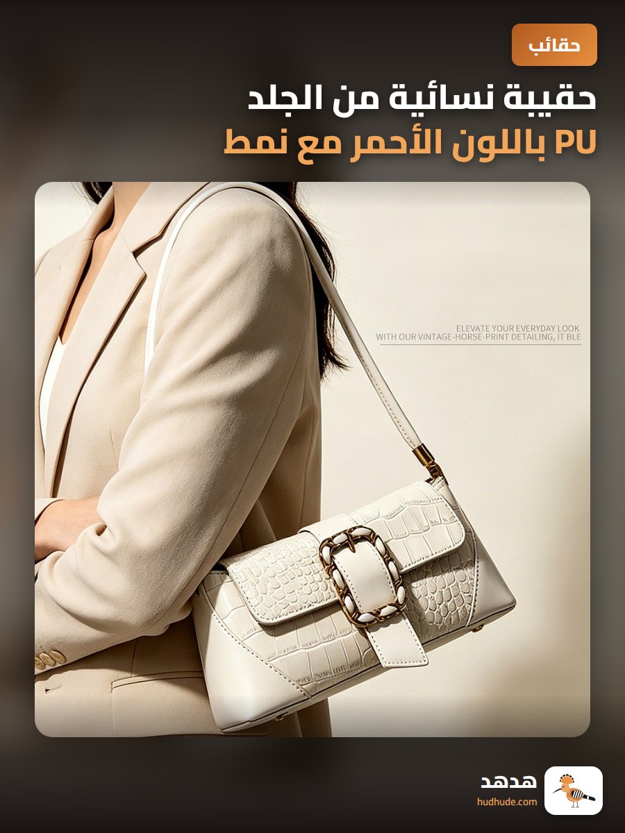 حقيبة نسائية من الجلد PU باللون الأحمر مع نمط تمساح