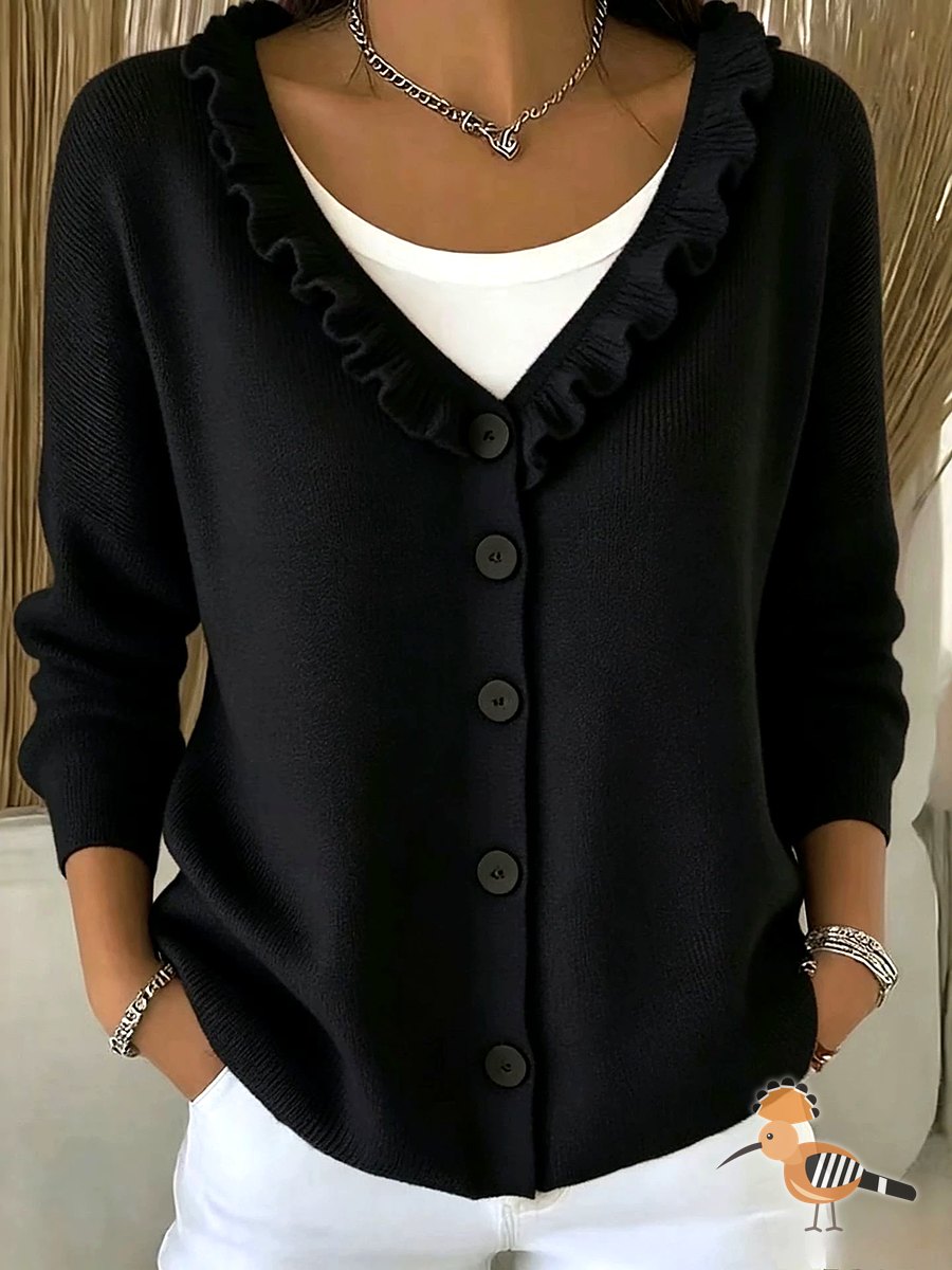 معطف نسائي من الصوف باللون الأحمر مع ياقة على شكل V