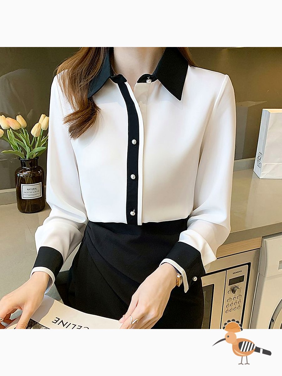 بلوزة نسائية من الشيفون الأبيض بأكمام طويلة وتصميم ملفت