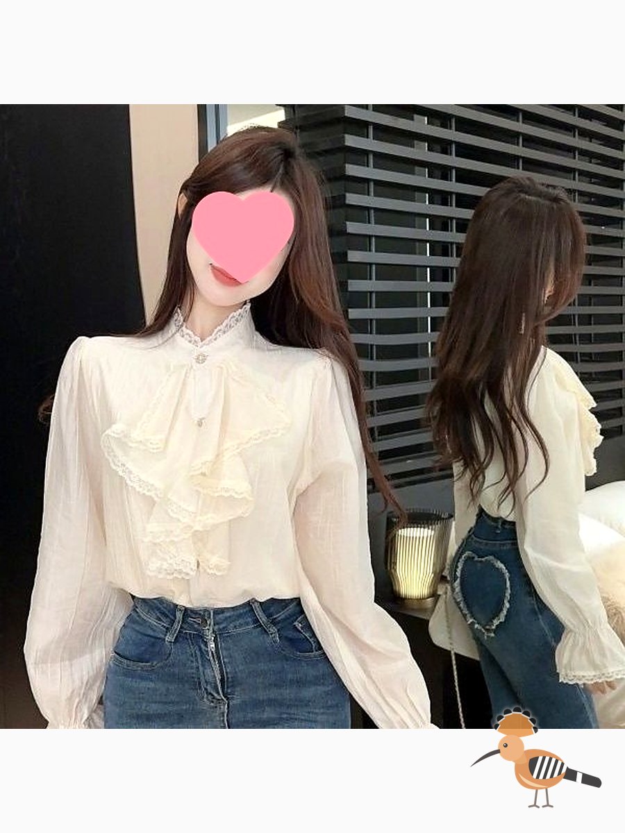 تيشرت أنثوي بالكاب ياقة عالية ومطرزات