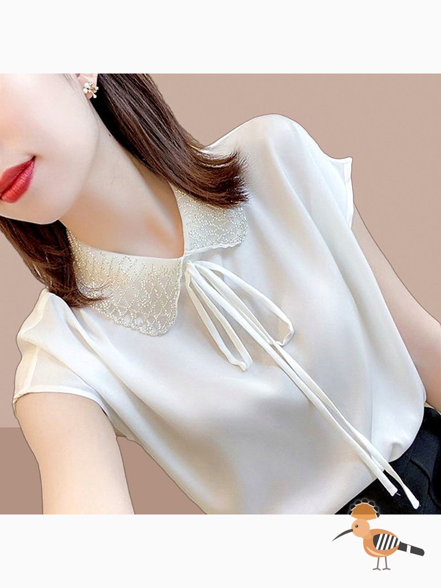 تي شيرت صيفي قصير الأكمام لنساء باللون الأبيض